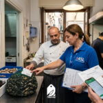 tracciabilità frutti di mare: cozze fresche su bancone di ristorante professionale